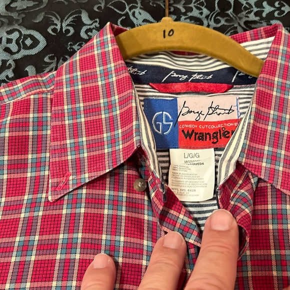 Wrangler George Strait Pink Blue Plaid Long Sleeved Western Shirt Large - Picture 3 of 8